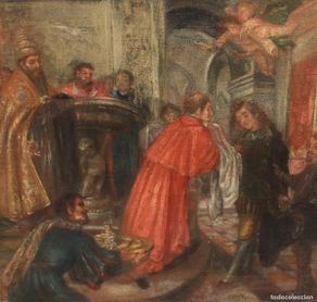 Arte: ESCUELA ESPAÑOLA (SIGLO XVIII) OLEO EN TELA. EL BAUTISMO DE SAN JERONIMO SEGUN JUAN DE VALDES LEAL